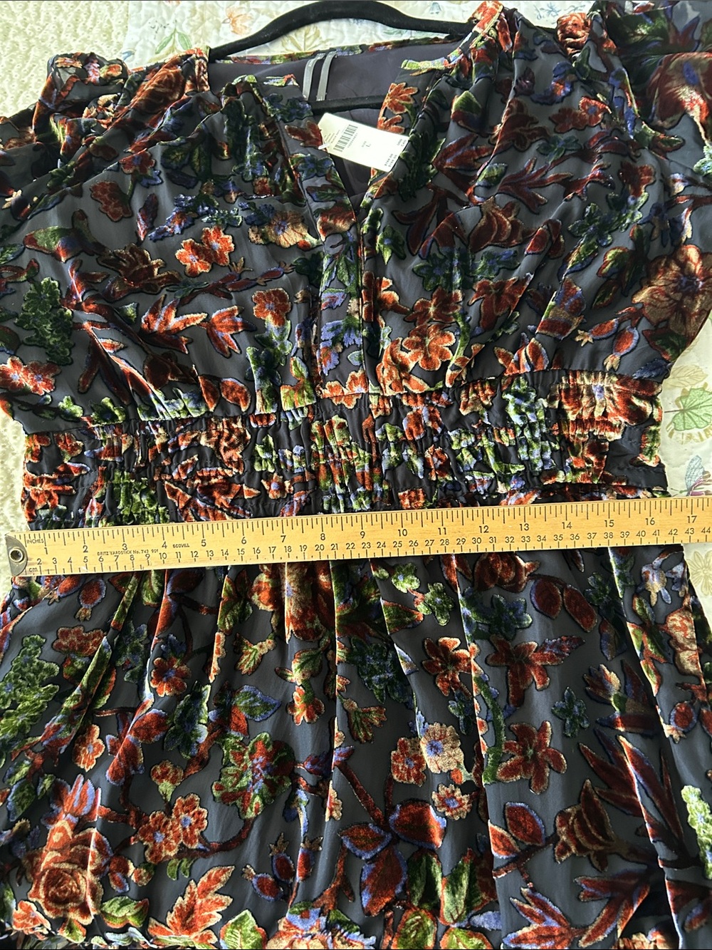 Anthropologie Black Velvet Mini Dress with Autumn Floral Print - Picture 6 of 6